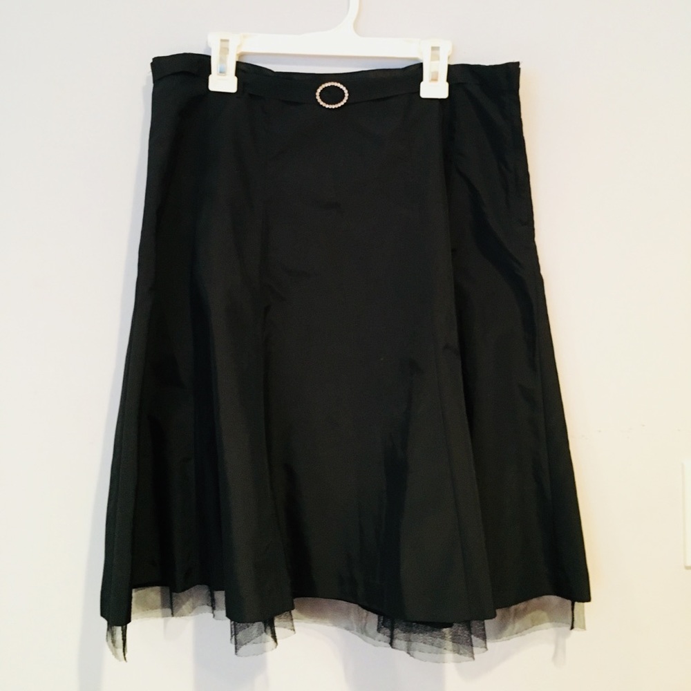H&M Black Taffeta A-line Skirt with Flounce, Sz 8